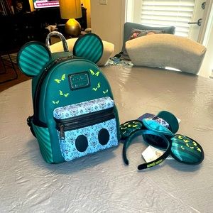 Loungefly Minnie Mouse Main Attraction Haunted Mansion Backpack and Ears